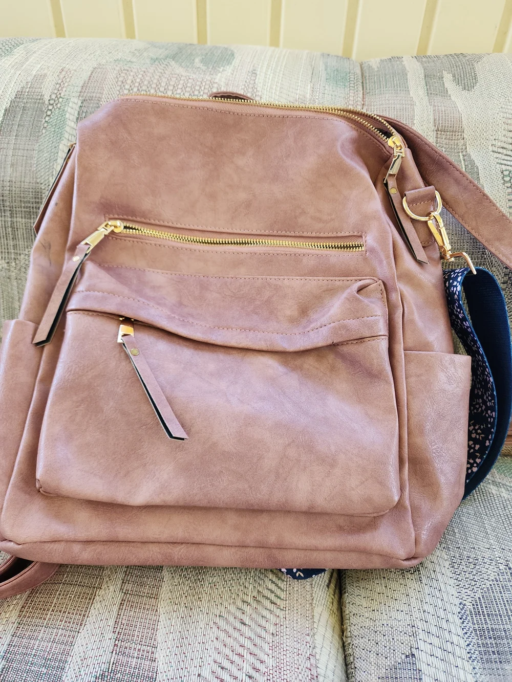 Women's Dusty Rose Faux Leather Backpack with Gold Hardware